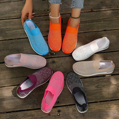 Damen  Strick Slip-On Sneaker mit funkelndem Strassbesatz, elastischem Einstieg und dämpfender Plateausohle Nord Taschen