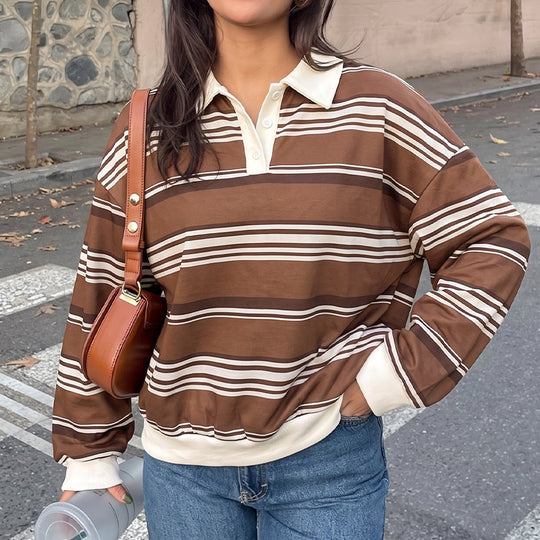 Damen Lässiger Polo-Pullover mit Streifen Nord Taschen