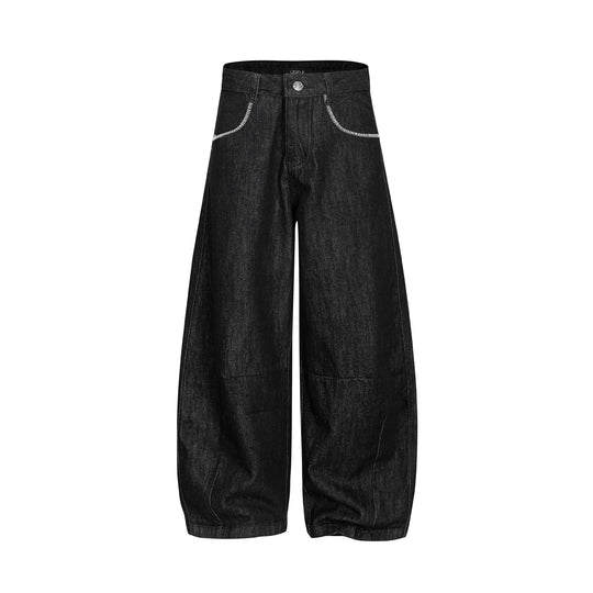Damen Weite Denim-Hose im Culotte-Style mit hohem Bund und elastischem Saum Nord Taschen