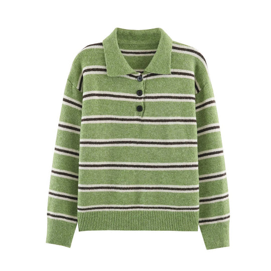 Damen Oversize-Pullover mit Polokragen und Bretonstreifen Nord Taschen