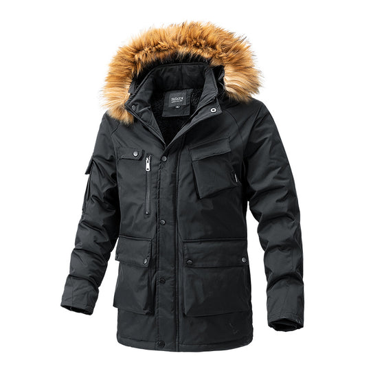 Herren Wärmegefütterte Parka-Jacke mit Kapuze und Teddyfutter Nord Taschen