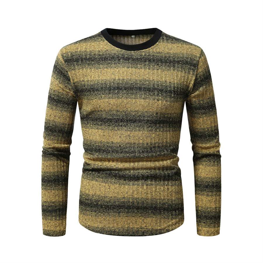 Herren Slim-Fit Feinstrick-Pullover mit horizontalem Farbverlauf und geripptem Strukturmix Nord Taschen