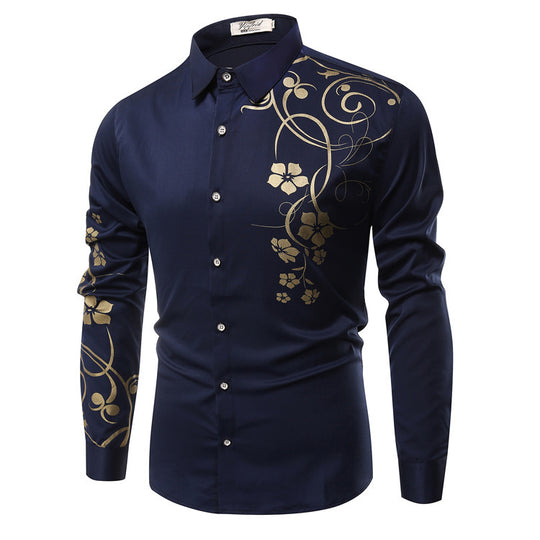 Herren Slim-Fit Hemd mit floralem Allover-Print, Langarm und Stretch-Baumwollmix Nord Taschen