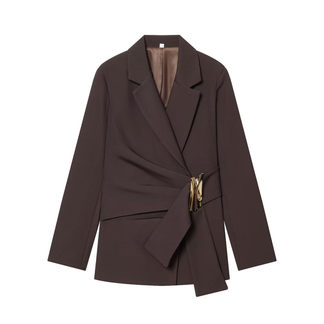 Damen Zweiteiliges Wickelblazer- und Palazzo-Anzugset mit Ziergürtel Nord Taschen