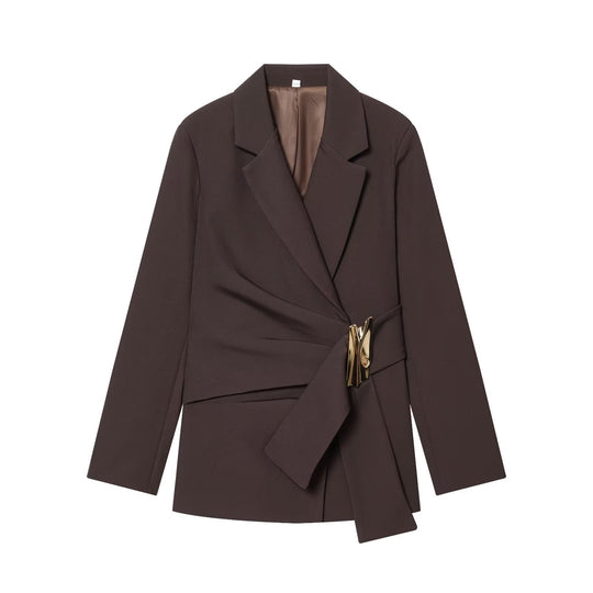 Damen Zweiteiliges Wickelblazer- und Palazzo-Anzugset mit Ziergürtel Nord Taschen