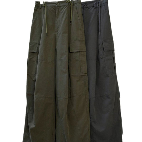 Damen Weite High‑Waist Cargo‑Palazzohose mit Tunnelzugbund und aufgesetzten Taschen Nord Taschen