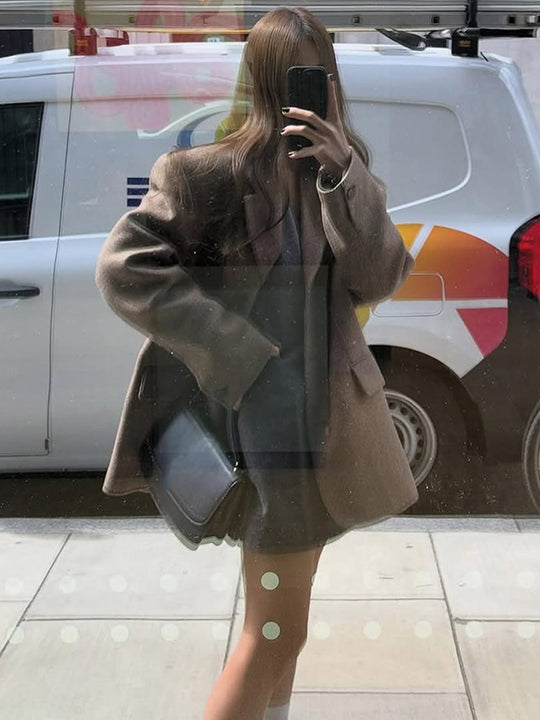 Damen Oversize Wollmix-Mantelblazer mit kastiger Silhouette und Pattentaschen Nord Taschen