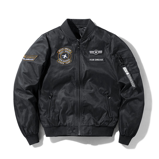 Men's  military-inspired bomber jacket with embroidered mission patches Nord Taschen