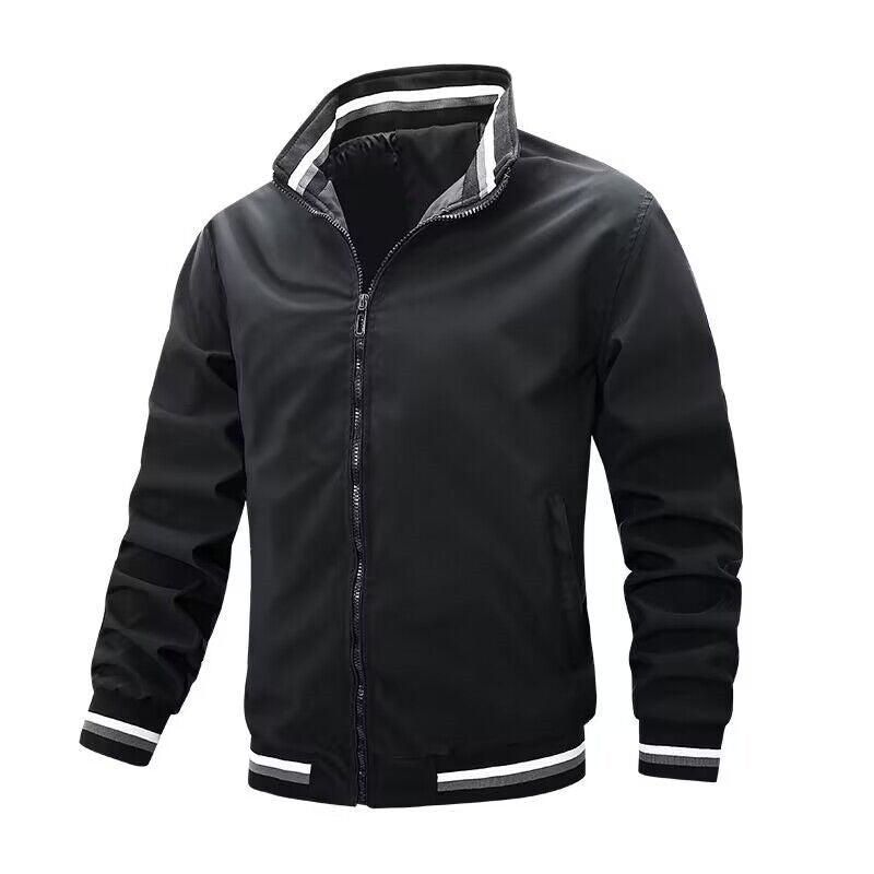 Herren Leichte Bomberjacke im Retro-Sportstil mit Stehkragen und gestreiften Rippbündchen Nord Taschen