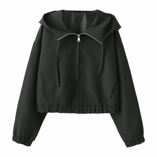 Damen Kurzer Cropped Blouson mit Kapuze, Reißverschluss und elastischem Saum Nord Taschen