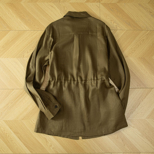 Damen Utility-Jacke aus Leinenmix mit Tunnelzug, Pattentaschen und Hemdkragen Nord Taschen