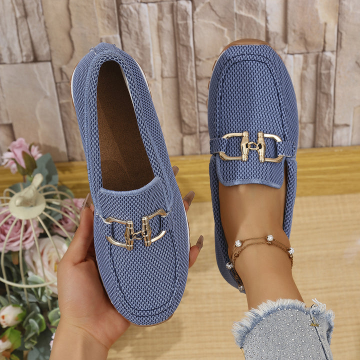 Damen  elegante Slipper Loafer mit gepolsterter Innensohle und dekorativer Metallapplikation Nord Taschen