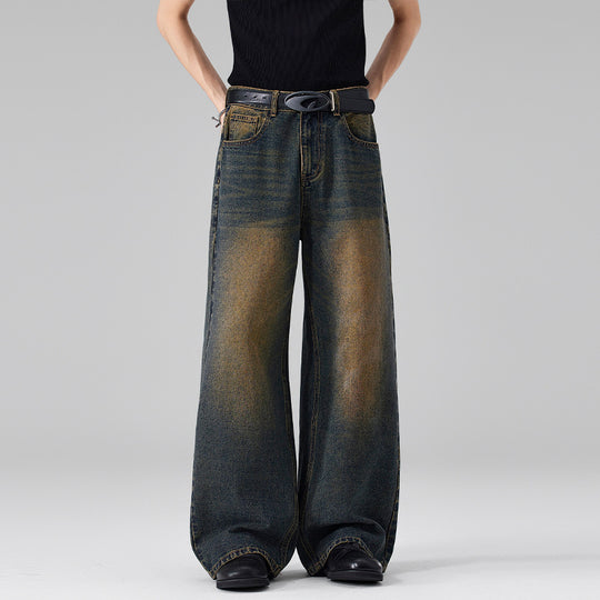 Damen Ultraweite Bodenlange Denim-Palazzohose mit skulpturaler Weite und soften Bleach-Akzenten Nord Taschen
