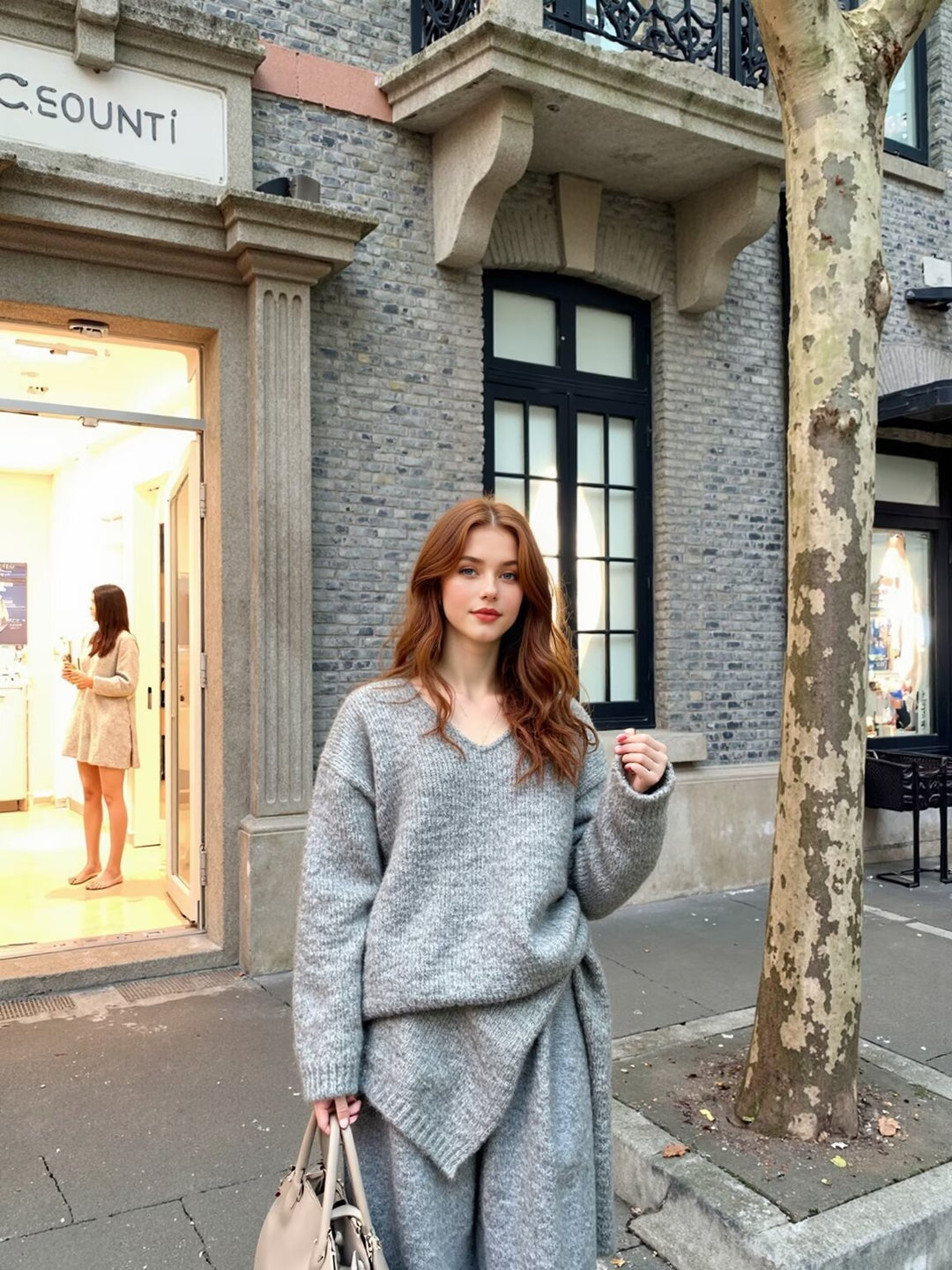 Damen Oversize Strickpullover mit integriertem Schal und weitem Schulterkragen Nord Taschen