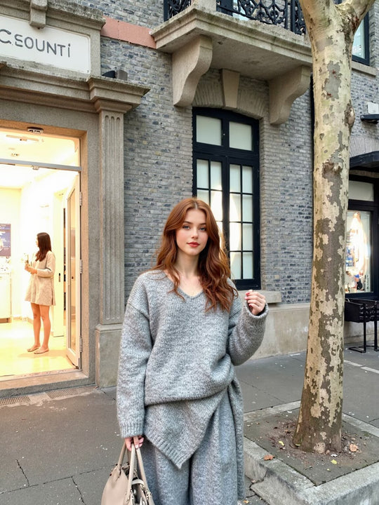 Damen Oversize Strickpullover mit integriertem Schal und weitem Schulterkragen Nord Taschen
