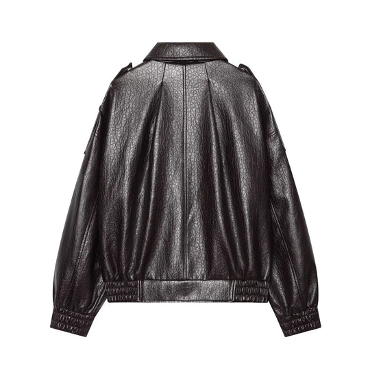 Damen Oversized Kunstleder-Bomberjacke mit Schulterklappen und gerafftem Saum Nord Taschen