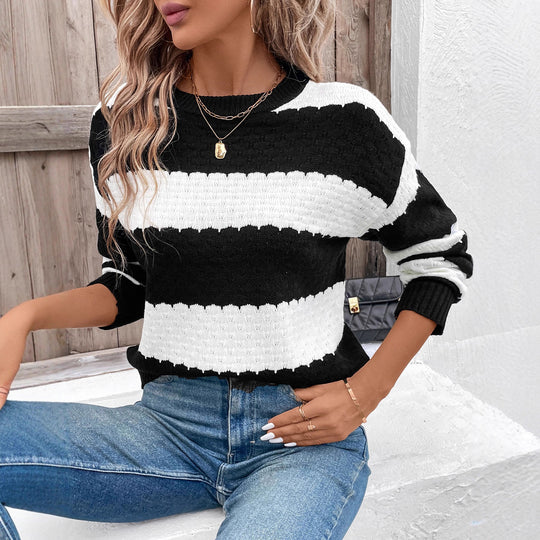 Damen Lässiger Strickpullover mit dekorativen Streifen Nord Taschen