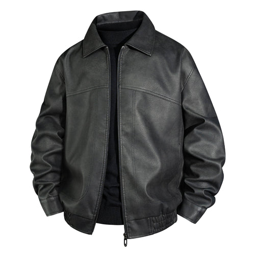 Herren Bomberjacke aus geöltem Vintage-Leder mit Reißverschluss Nord Taschen