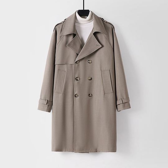 Herren Midilanger Oversize-Trenchcoat mit doppelter Knopfreihe und Schulterklappen Nord Taschen