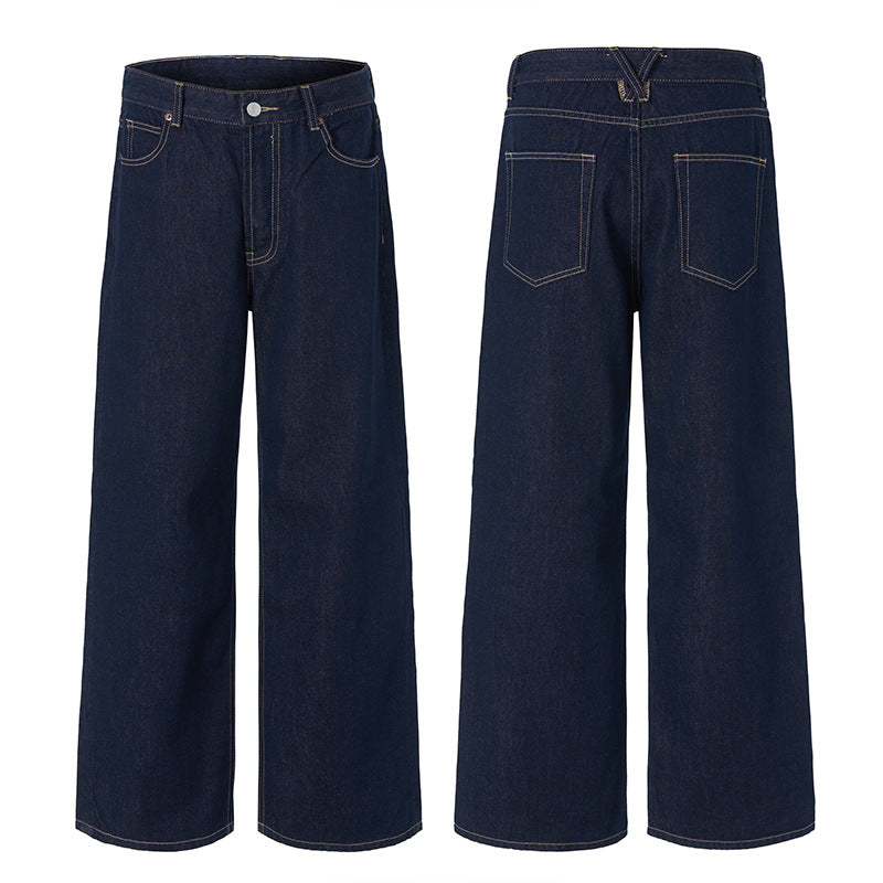 Herren Extraweite Bodenlange Palazzo-Denimhose mit hohem Bund und markanter Saumfaltung Nord Taschen