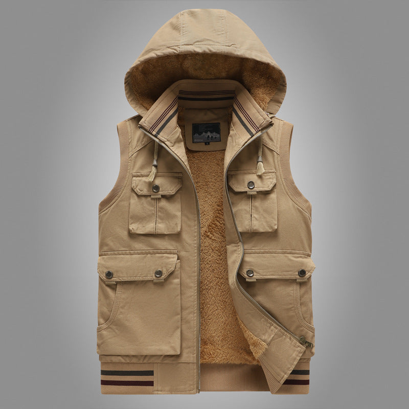 Herren Kapuzen-Weste mit Teddyfutter und Multifunktions-Utility-Taschen Nord Taschen