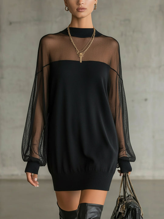 Damen Luftiges Minikleid mit transparenten Ärmelpartien und stylischem Highneck Nord Taschen