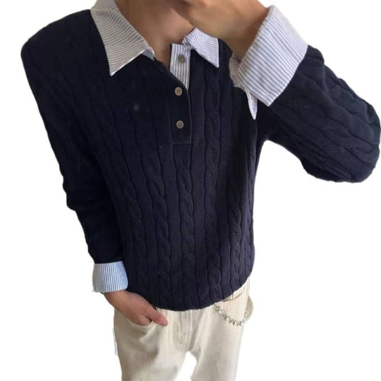 Herren Kabelstrickpullover mit Hemdkragen-Layering-Effekt Nord Taschen