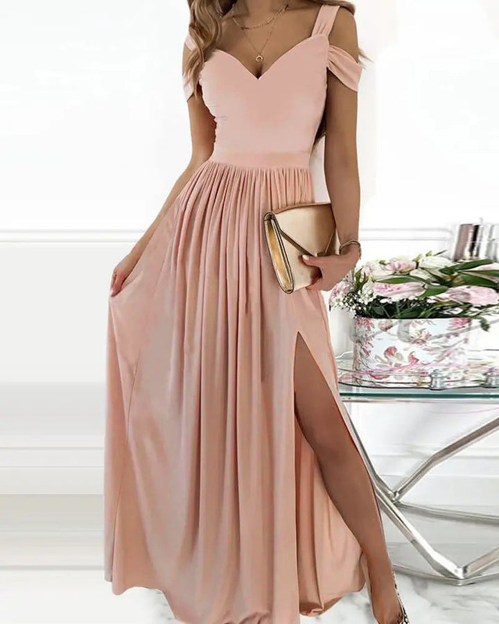 Damen Maxikleid mit elegantem Farbverlauf und schulterfreien Ärmeln