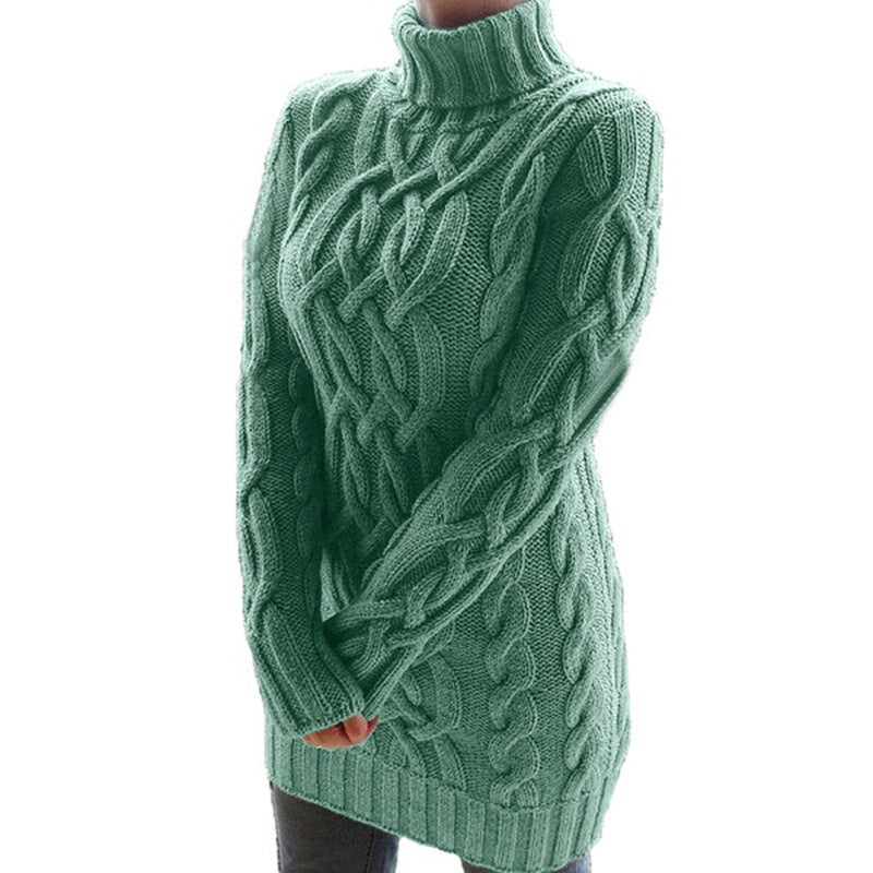 Damen Oversized Strickkleid mit markantem Zopfmuster und Rollkragen Nord Taschen