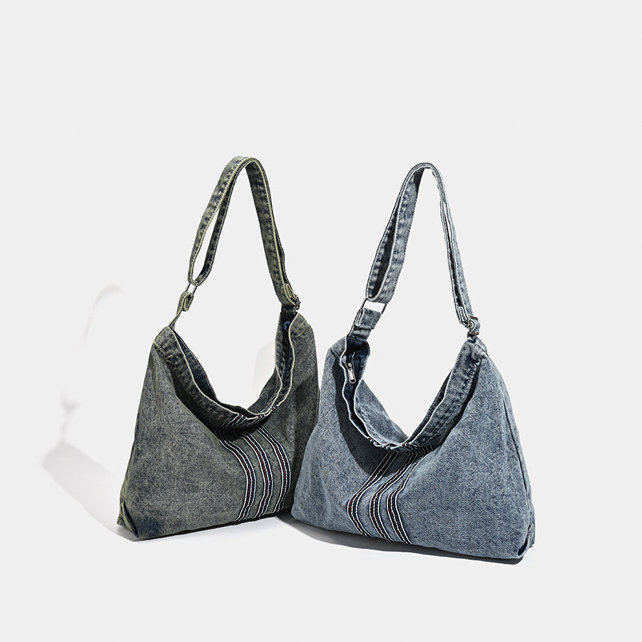 Damen Hobo-Tasche aus strukturiertem Denim mit dekorativem Kordelzug Nord Taschen