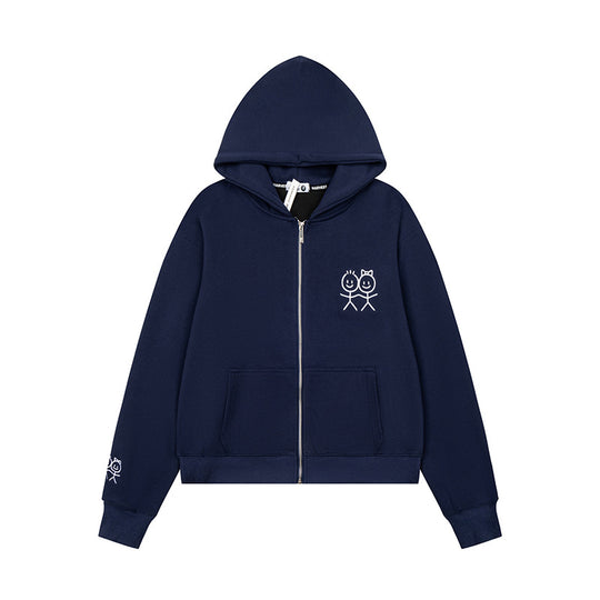 Damen Kapuzen‑Fleecejacke mit minimalistischer Stickerei, Kängurutaschen und geripptem Saum Nord Taschen