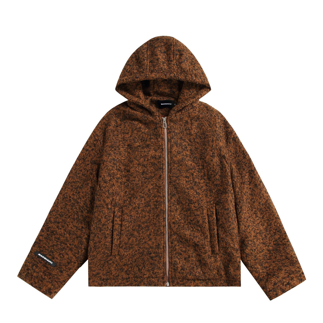 Damen Kapuzenblouson aus Wollmix mit voluminöser Struktur und Reißverschluss Nord Taschen