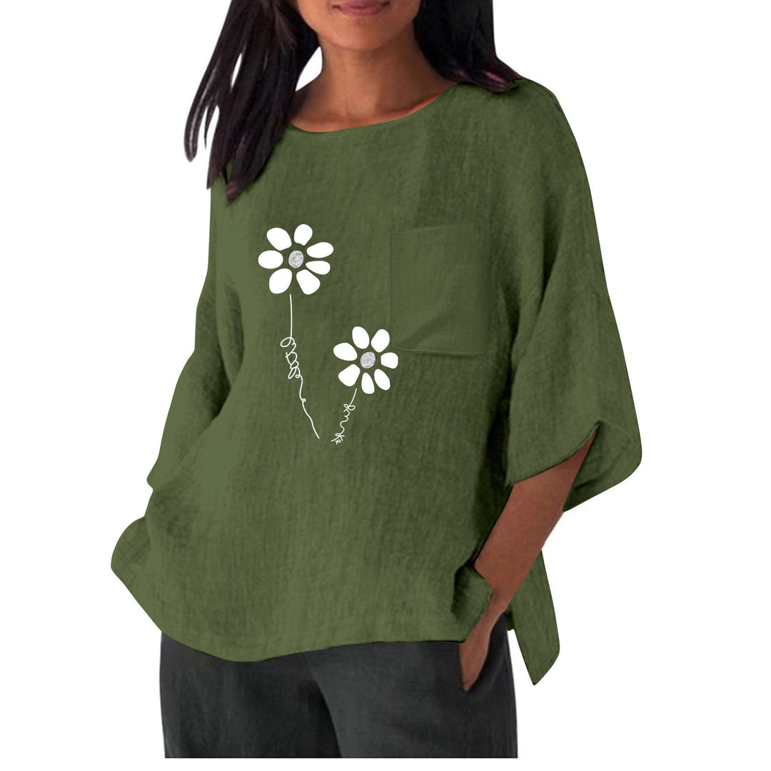 Damen lässiges Blusenshirt mit einzigartigem Blumenprint und praktischem Brusttaschen Nord Taschen