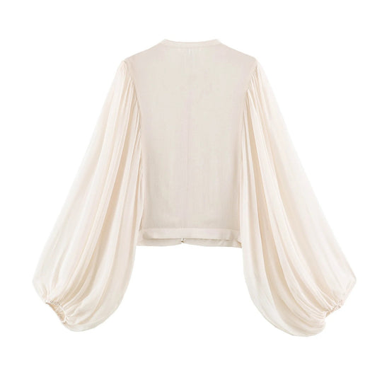 Damen Kurze Bluse‑Jacke mit dekorativer Kordelverzierung und voluminösen Plisseeärmeln Nord Taschen