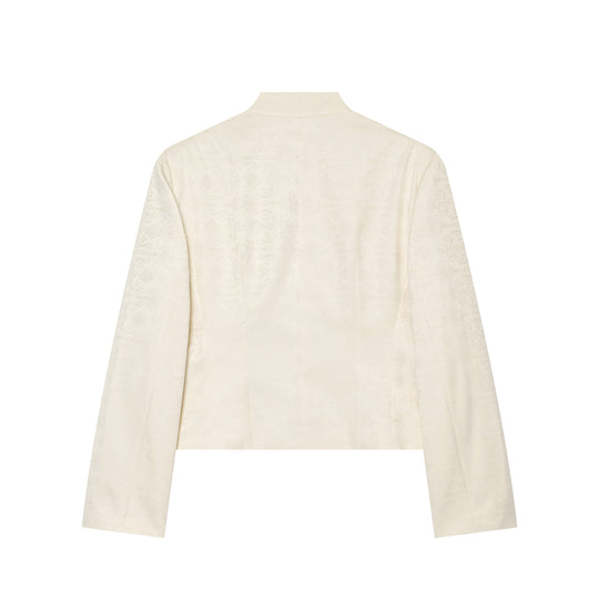 Damen Boxy-Cropped Jacquard-Jackett mit Stehkragen und dekorativer Zierknopfleiste Nord Taschen