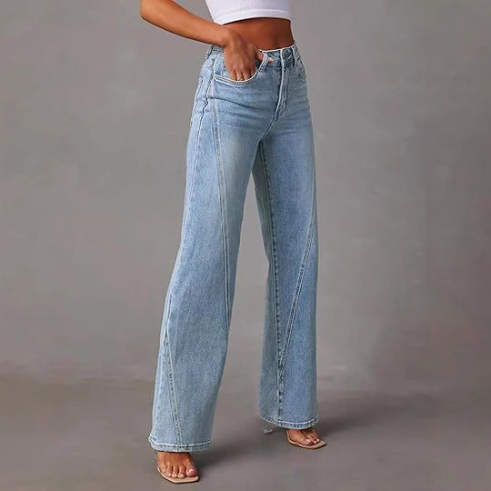 Damen High-Waist Wide-Leg Jeans mit dekorativer V-Naht Nord Taschen