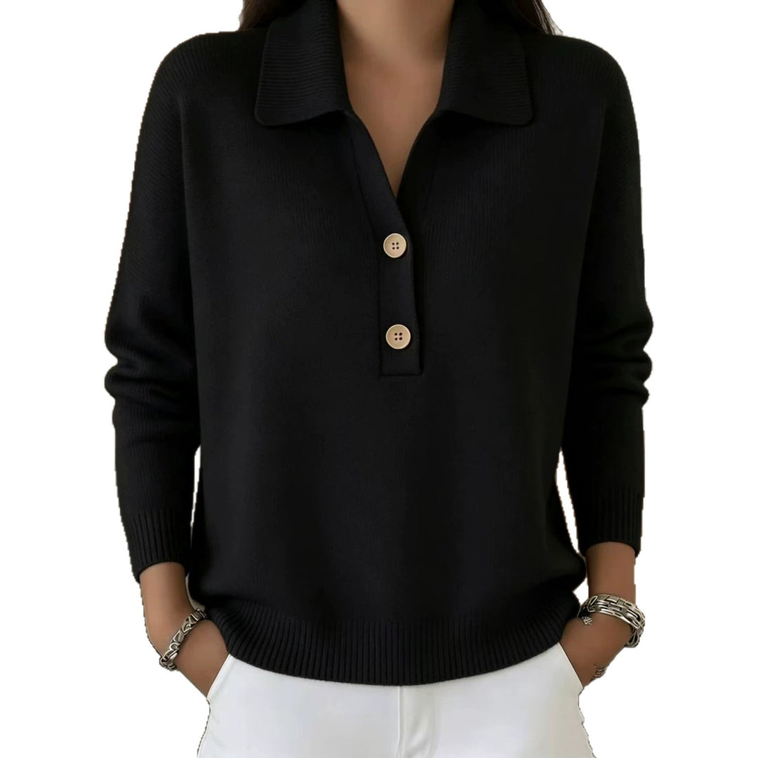 Damen lässiger Feinstrickpullover mit Polokragen und Zwei-Knopf-Leiste Nord Taschen