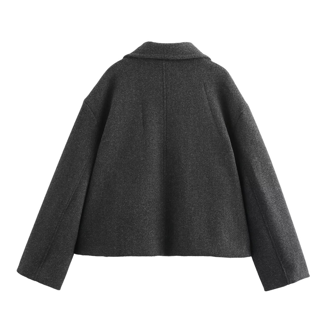 Damen Zweireihige Wollmix-Kurzjacke im Boxy-Schnitt Nord Taschen