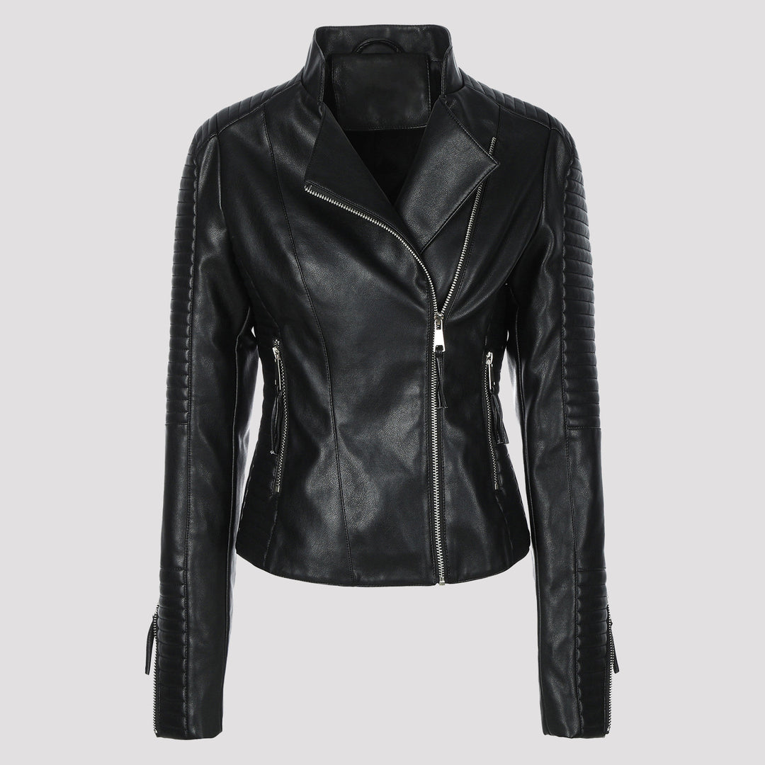 Damen Schmal geschnittene Bikerjacke mit gesteppter Ärmel- und Schulterpartie Nord Taschen