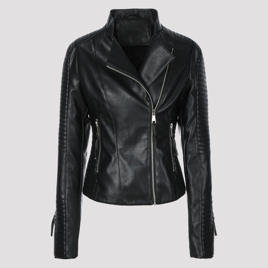 Damen Schmal geschnittene Bikerjacke mit gesteppter Ärmel- und Schulterpartie Nord Taschen