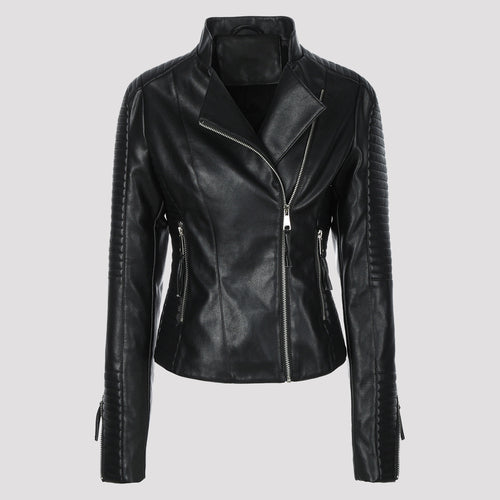 Damen Schmal geschnittene Bikerjacke mit gesteppter Ärmel- und Schulterpartie Nord Taschen