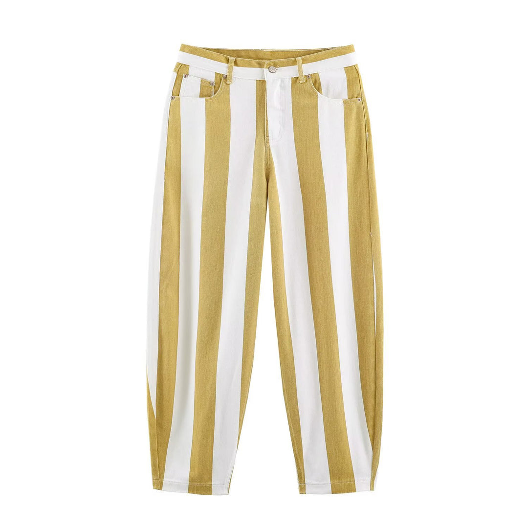 Damen Taillenhohe Culotte-Hose mit breiten Streifen und weitem Bein Nord Taschen