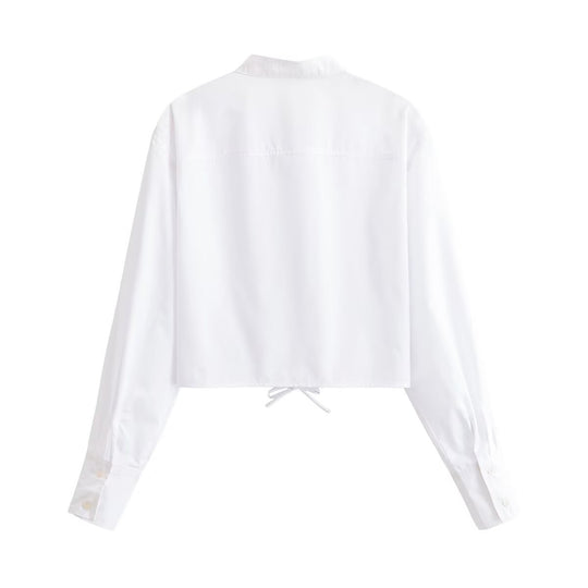 Damen Cropped Bluse mit Schnürkorsett‑Taillierung und Stehkragen Nord Taschen