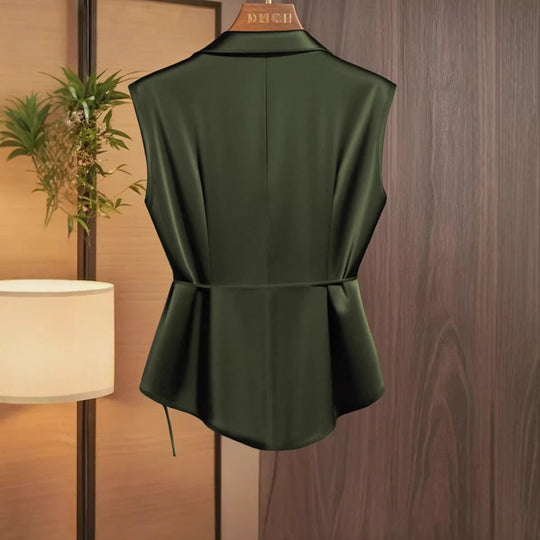 Damen elegante Wickelbluse mit femininer Drapierung und Schalkragen