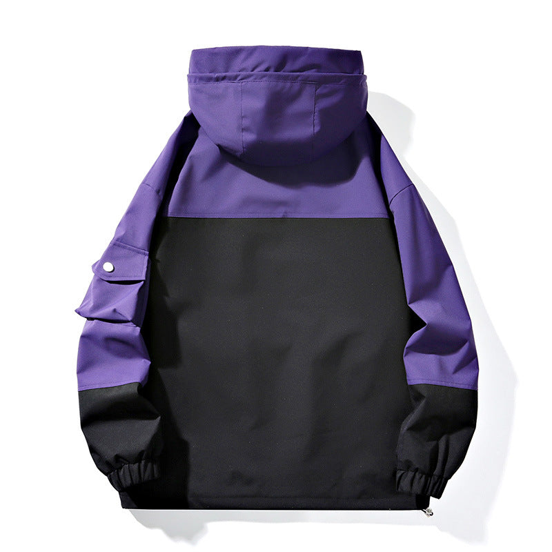 Unisex Leichte Kapuzen-Windjacke im Colorblock-Utility-Stil mit Großtaschen und Kordelzug Nord Taschen