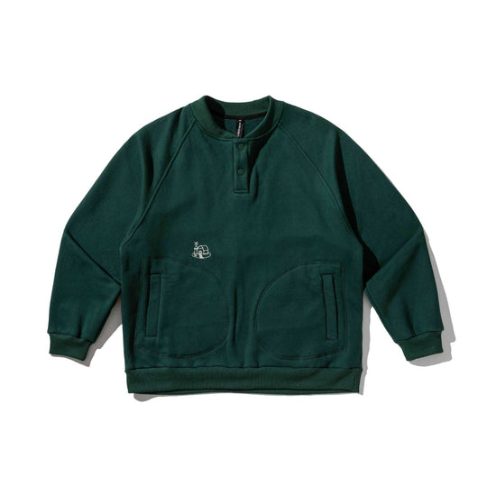 Herren Sweatshirt mit Knopfleiste im Henley‑Stil, Raglanärmeln und aufgesetzten Rundtaschen Nord Taschen