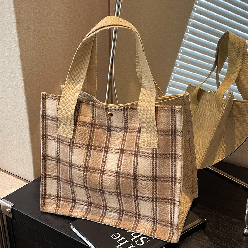 Damen Jute-Shopper mit modernem Karomuster und robusten Griffen Nord Taschen
