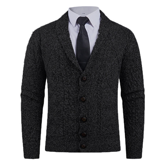 Herren Strickcardigan mit Schalkragen, Zopfmuster, aufgesetzten Taschen und Knopfleiste Nord Taschen