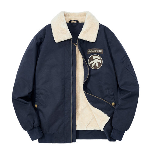 Herren Pilotenblouson mit Teddyfutter, gestickten Patches und Canvasaußenstoff Nord Taschen