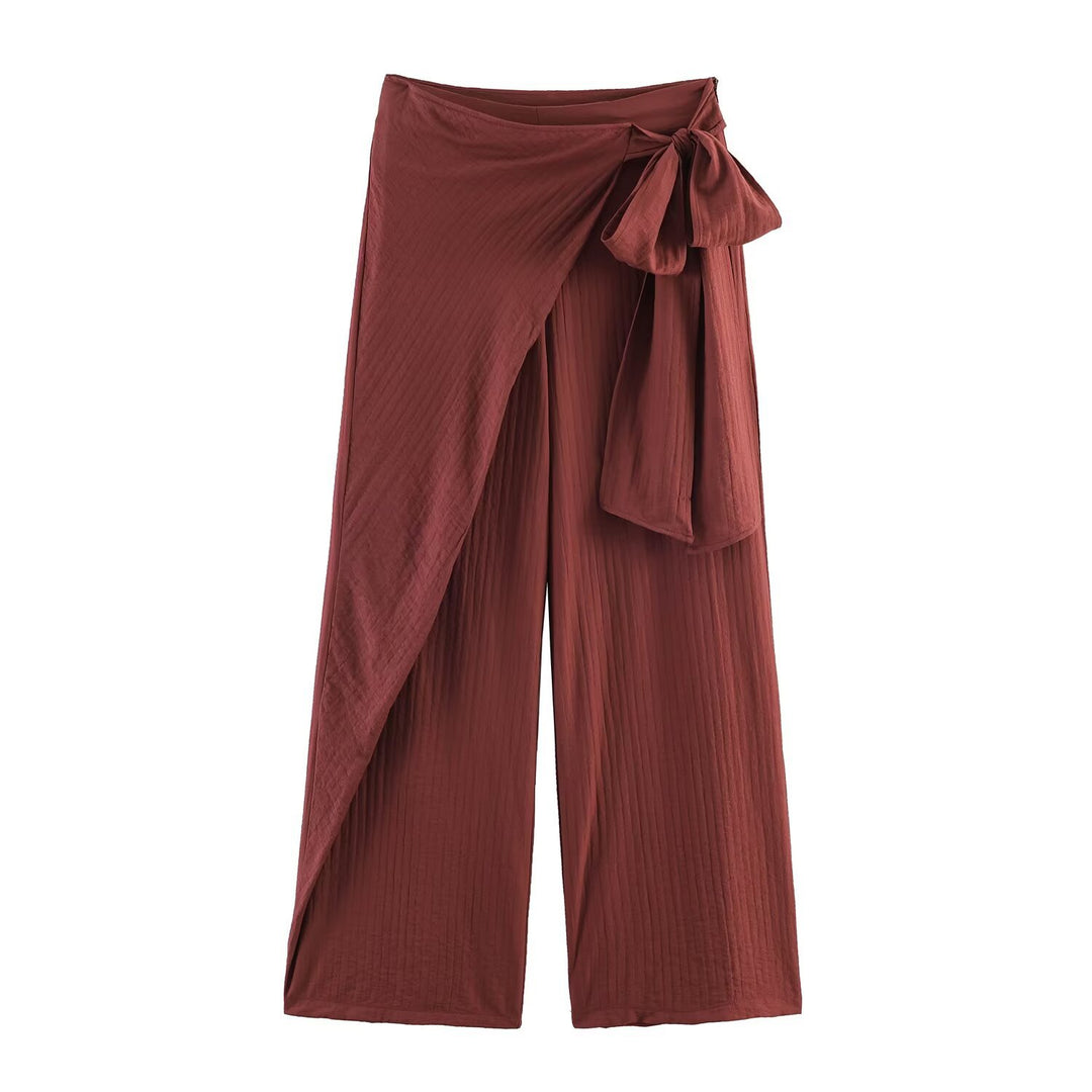 Damen Weite High‑Waist Palazzo‑Hose mit Wickelrock‑Optik und Taillenschleife Nord Taschen